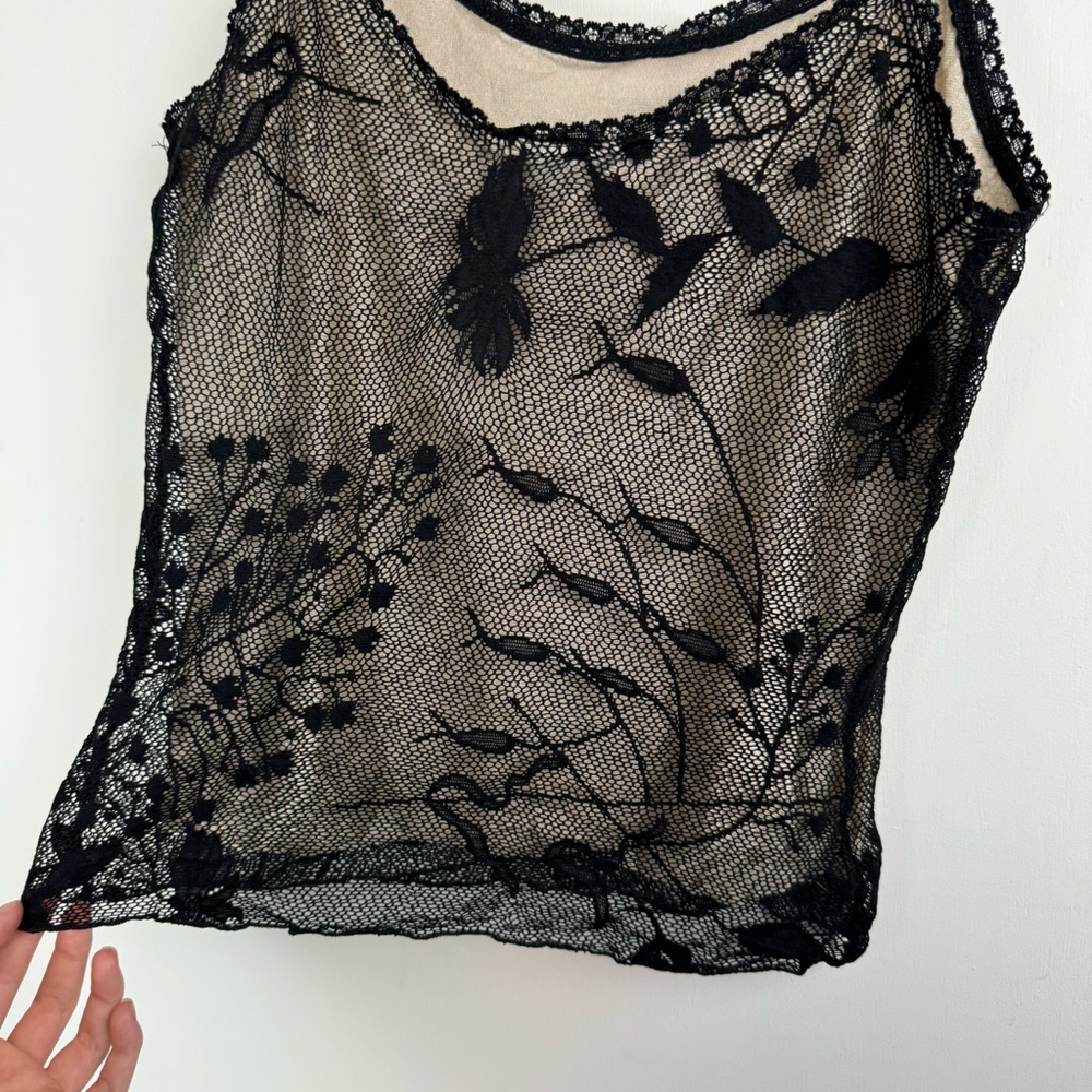 Vintage Y2K Black Lace Mesh Overlay Cami Tank Top Sz Medium - Picture 11 of 13